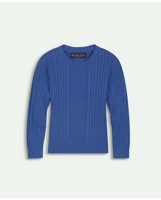 Brooks Brothers Boys Cotton Cable Crewneck Sweater Blue