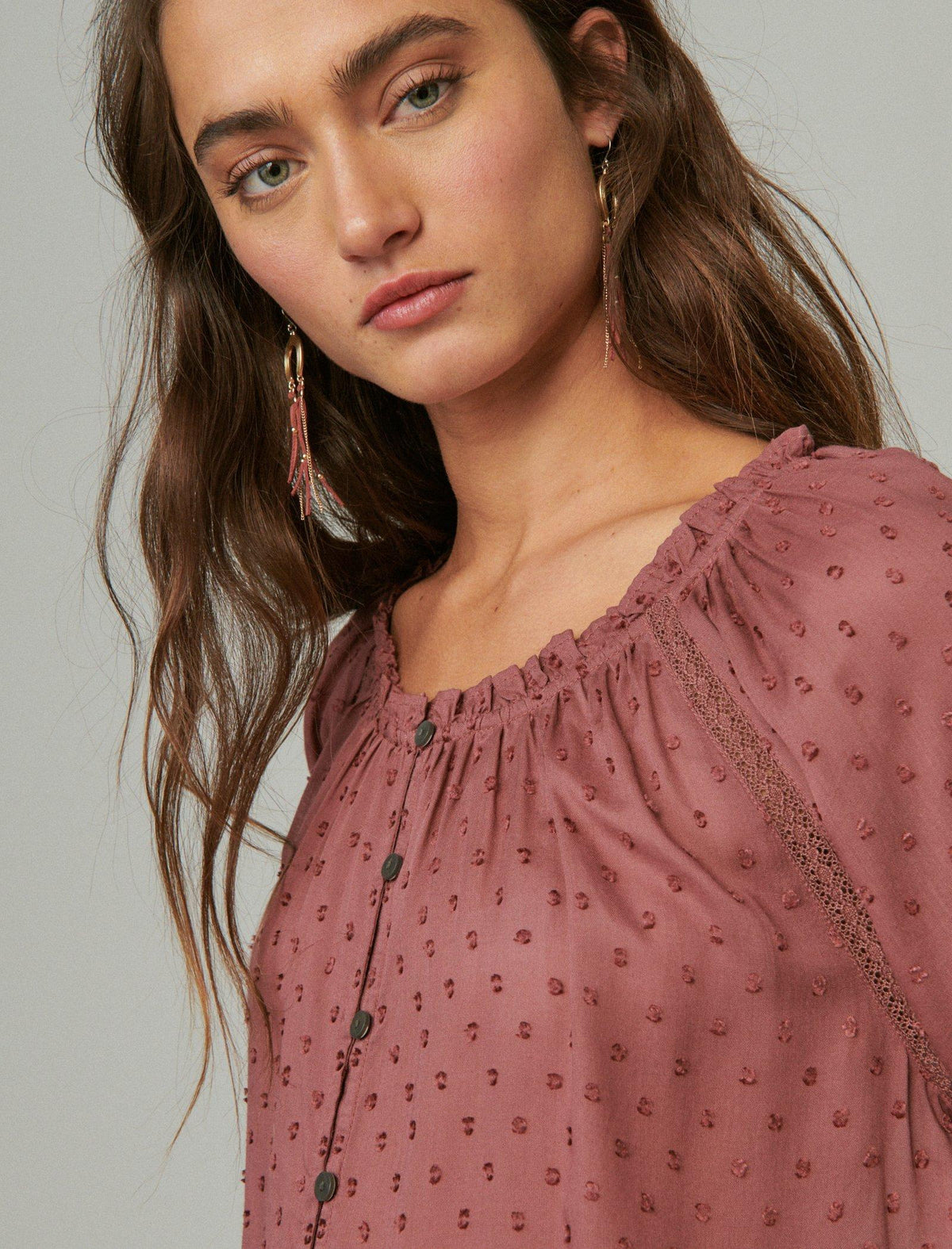 Lucky Brand Bubble Hem Blouse Rose Brown