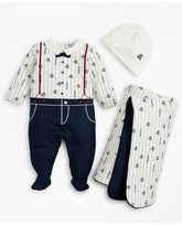 Brooks Brothers Boys Pinstripes & Suspenders Stretch Cotton Footie White