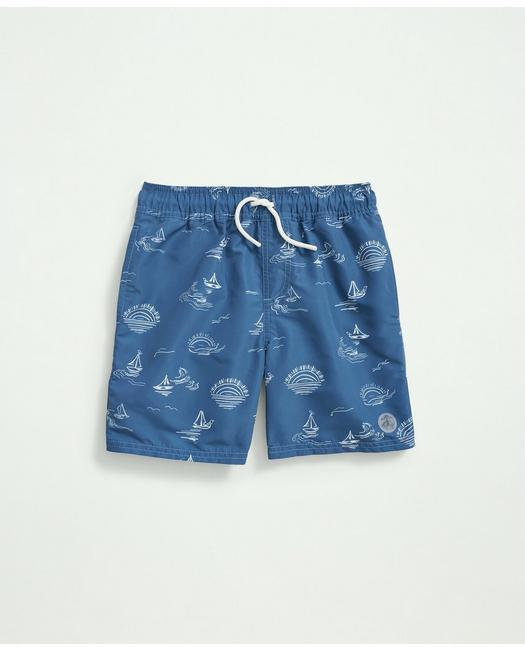 Brooks Brothers Boys Sail Print Swim Trunks Blue