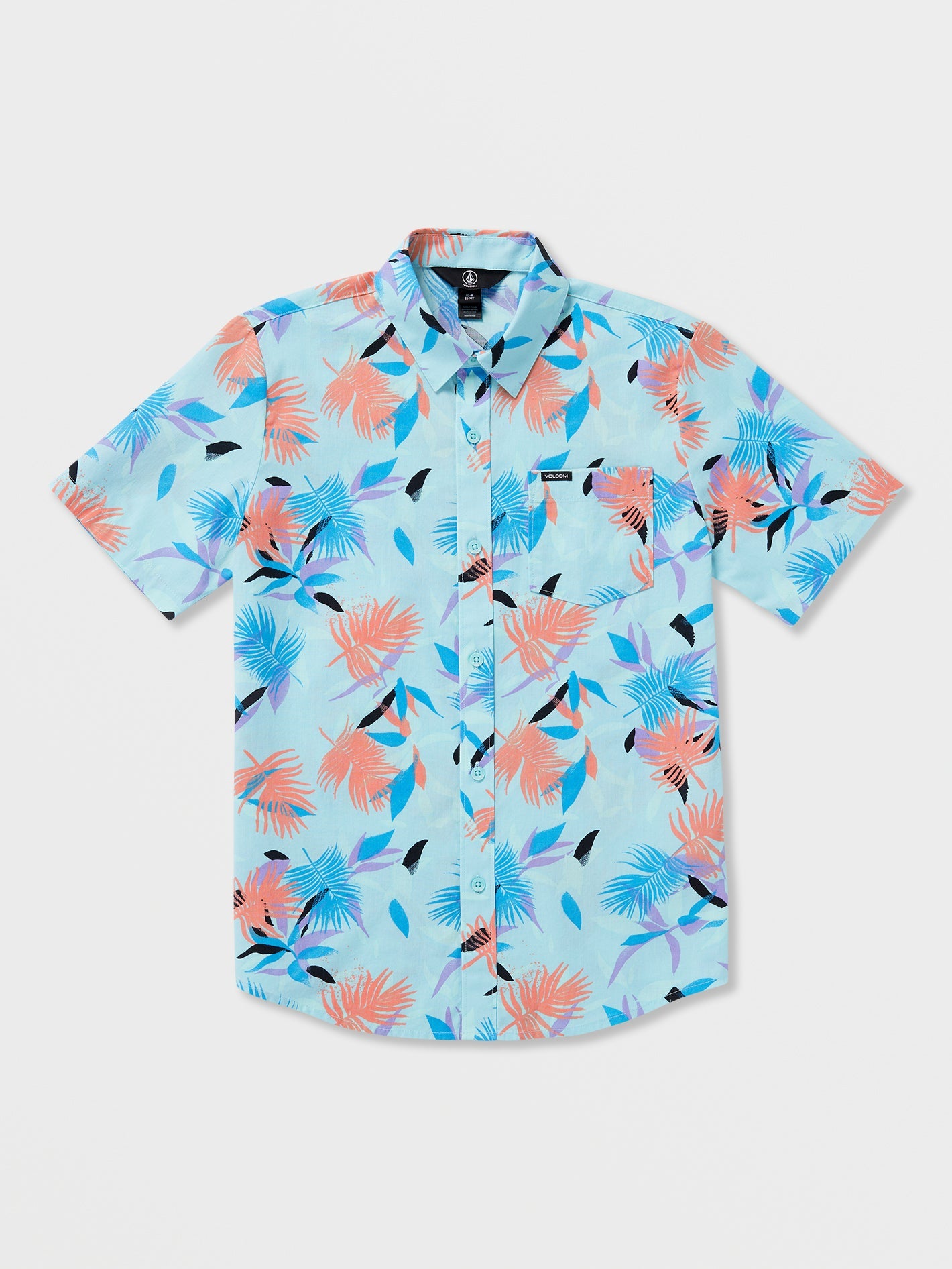 Volcom Warbler Boys Short Sleeve Woven Shirt (Age 8-14) Aquamarine