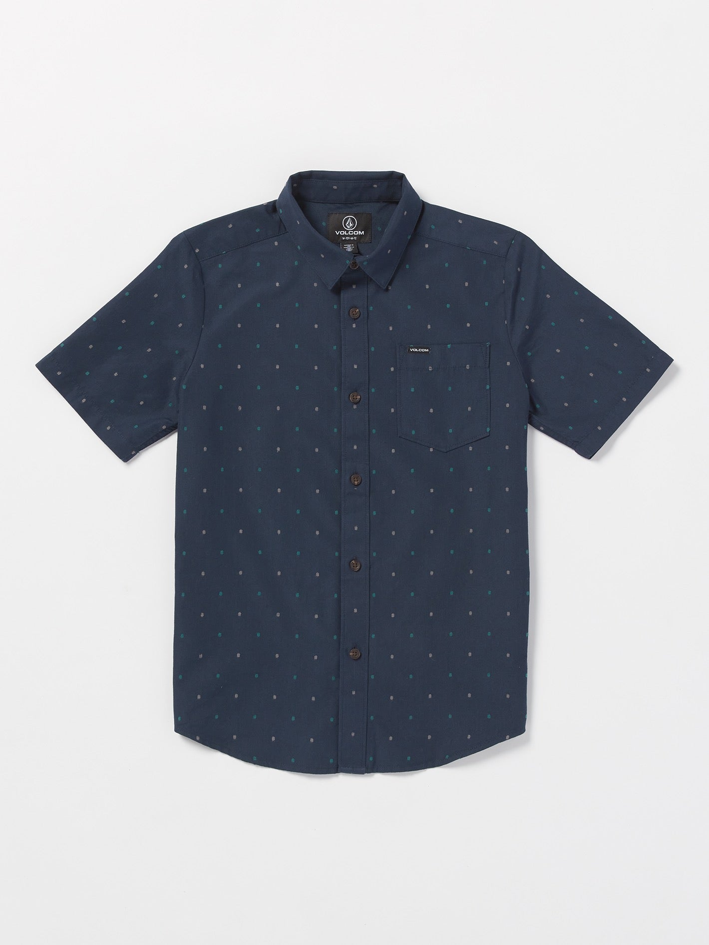 Volcom Hone Stone Woven Boys Short Sleeve Shirt (Age 8-14) Navy