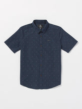 Volcom Hone Stone Woven Boys Short Sleeve Shirt (Age 8-14) Navy