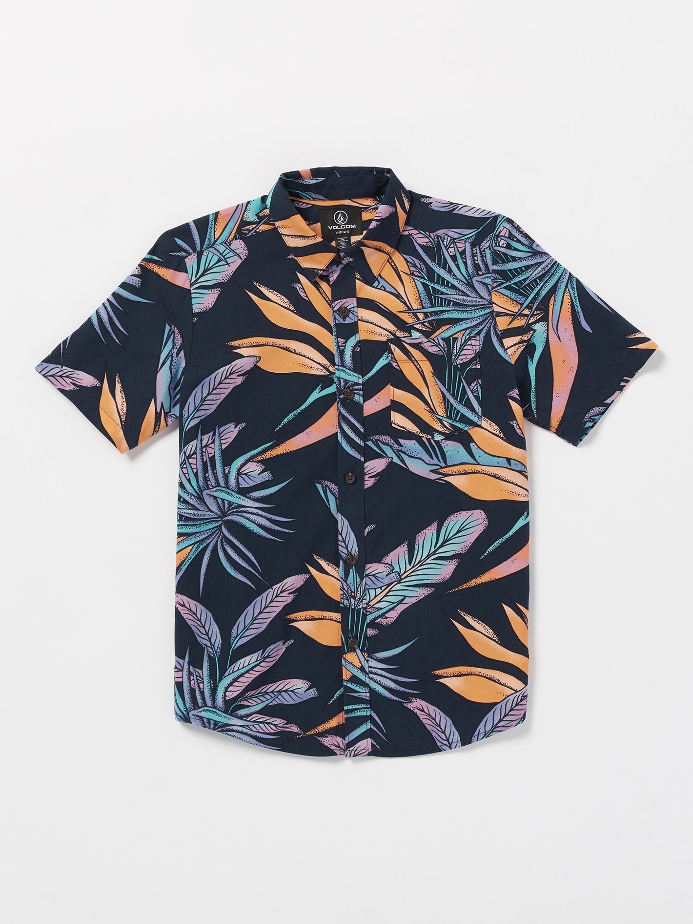 Volcom Indo Spray Floral Woven Boys Short Sleeve Shirt (Age 8-14) Navy