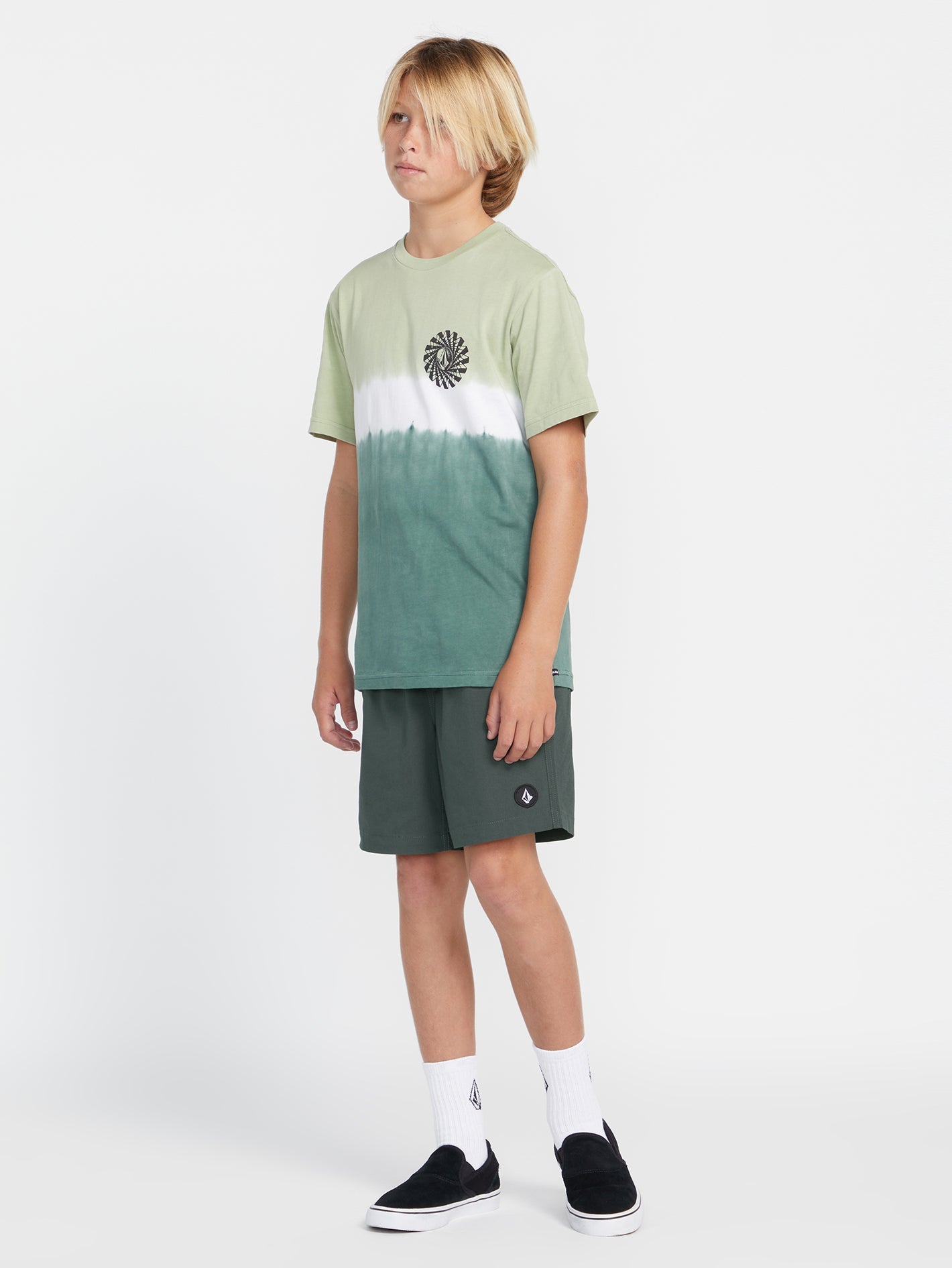 Volcom Villa Rue Elastic Waist Boys Shorts (Age 8-14) Stealth