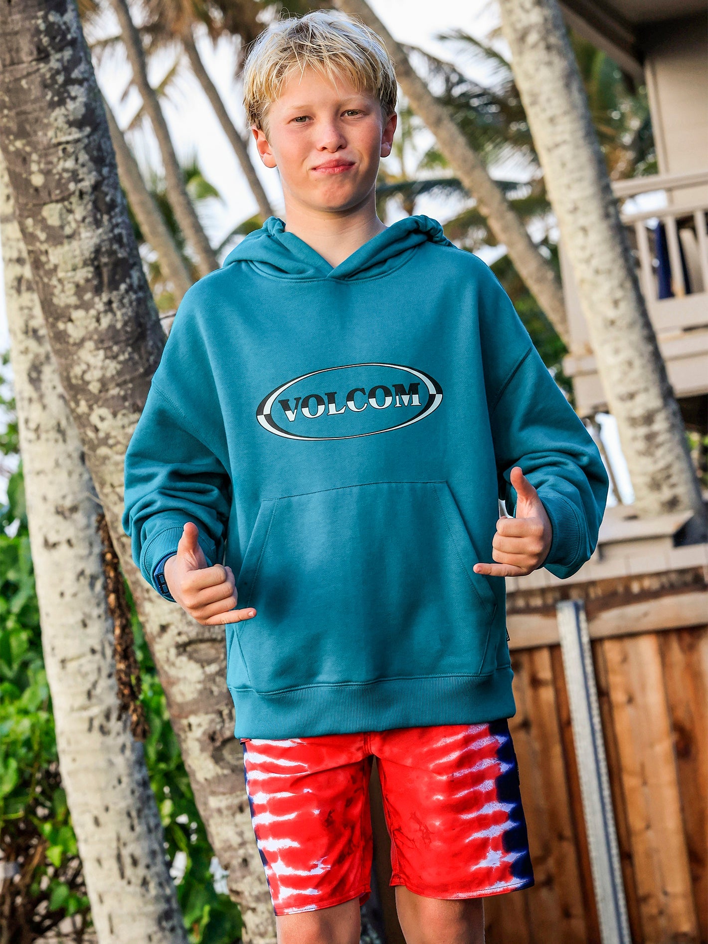 Volcom Strike Hood Pullover Sweatshirt Ocean Teal