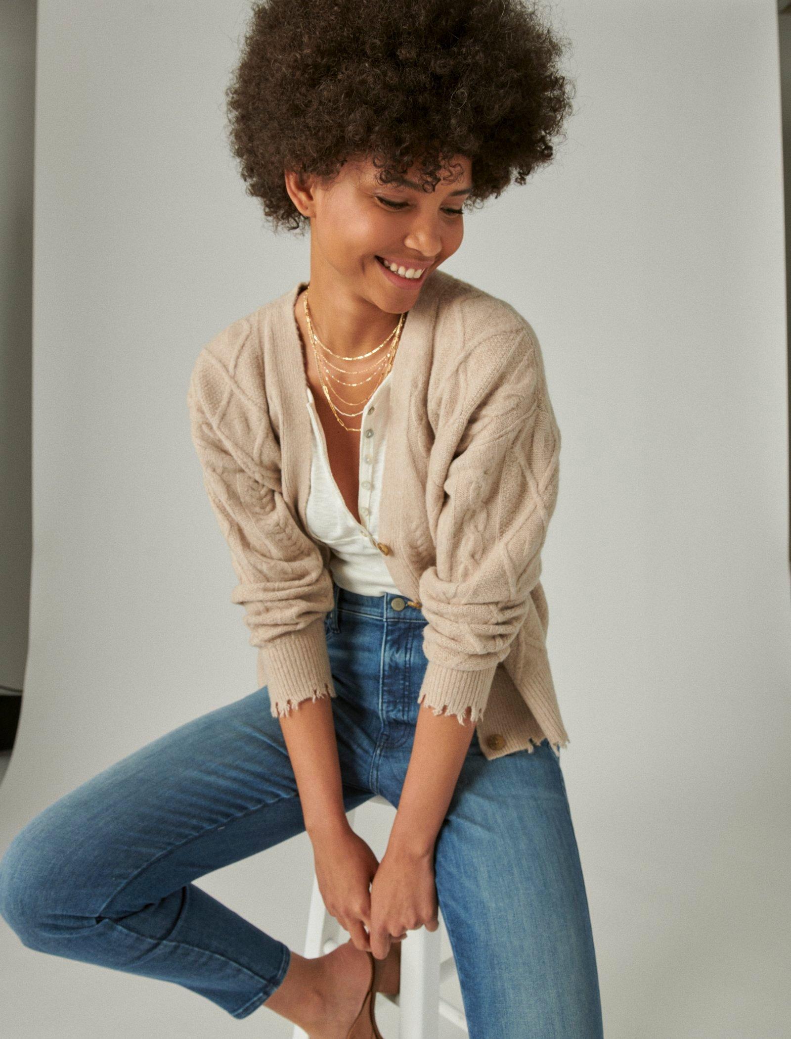 Lucky Brand Cable Cardigan Light Camel