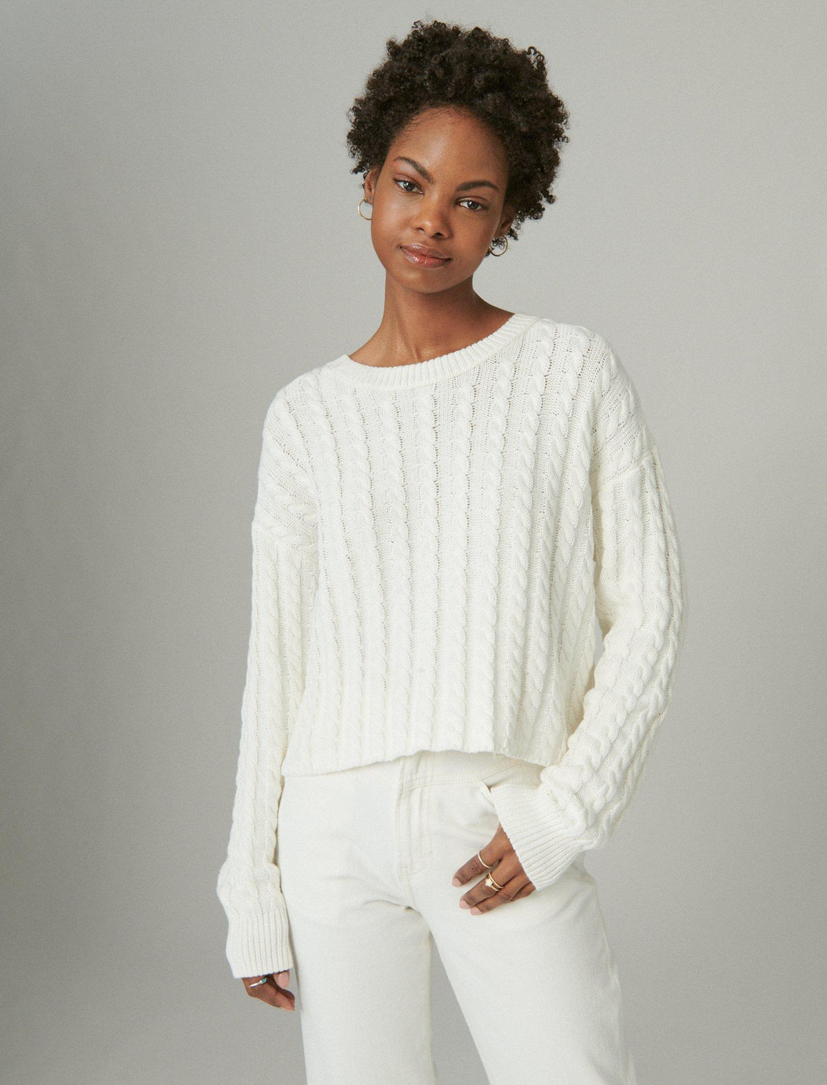 Lucky Brand Cable Crew Sweater Cream