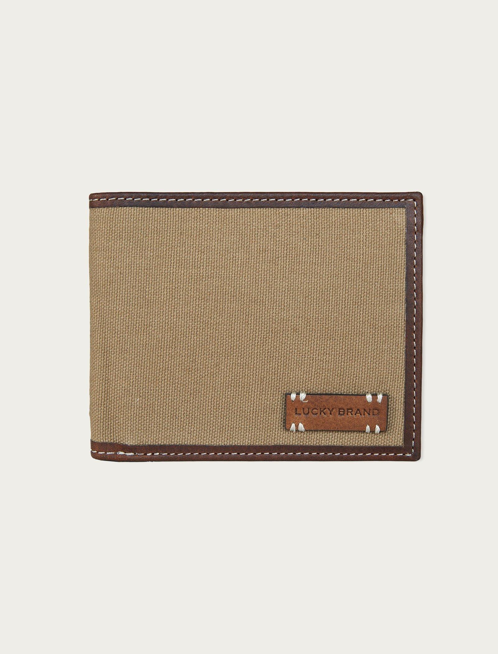 Lucky Brand Canvas With Leather Trim Bifold Wallet Natural