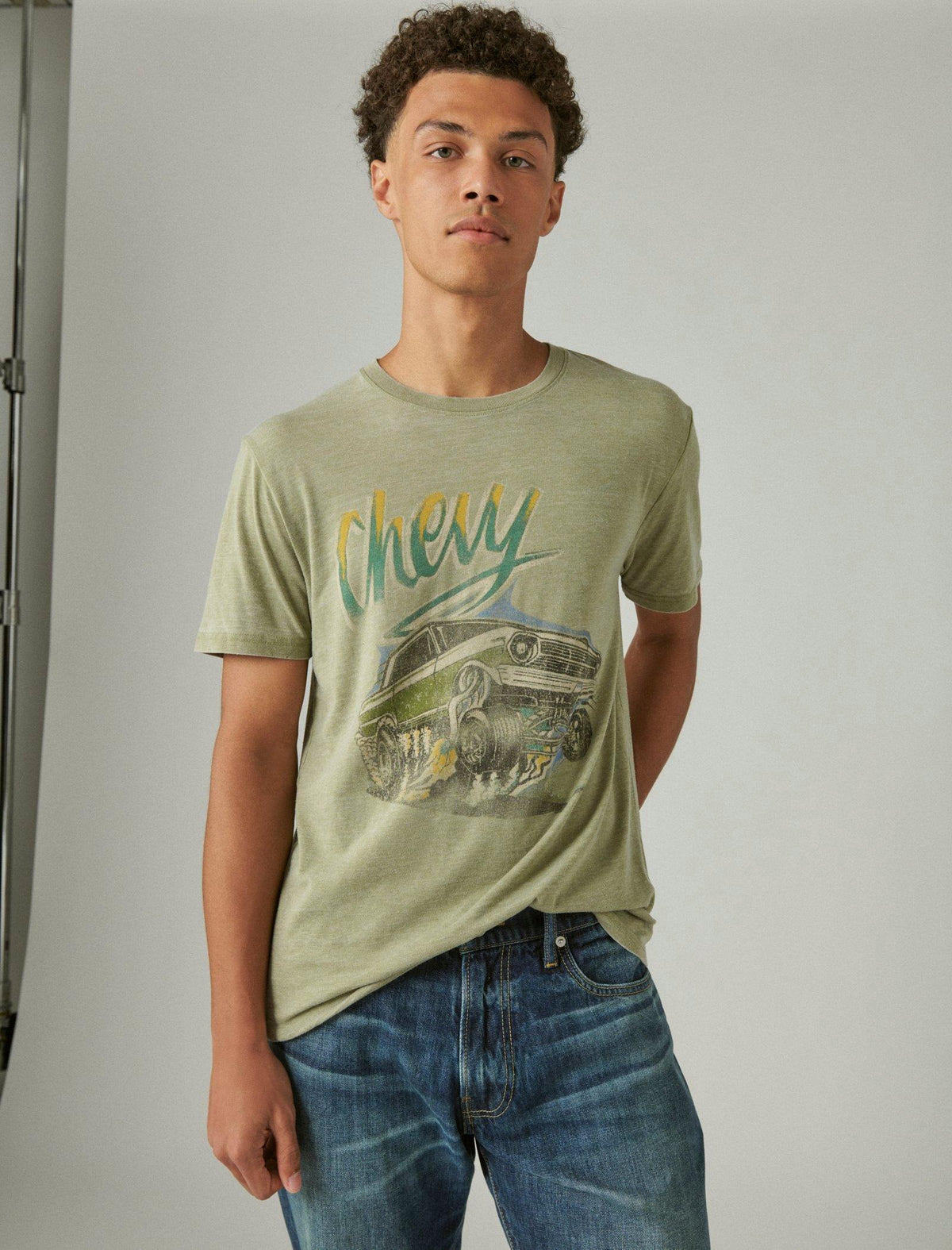 Lucky Brand Chevy Muscle Graphic Tee Mosstone