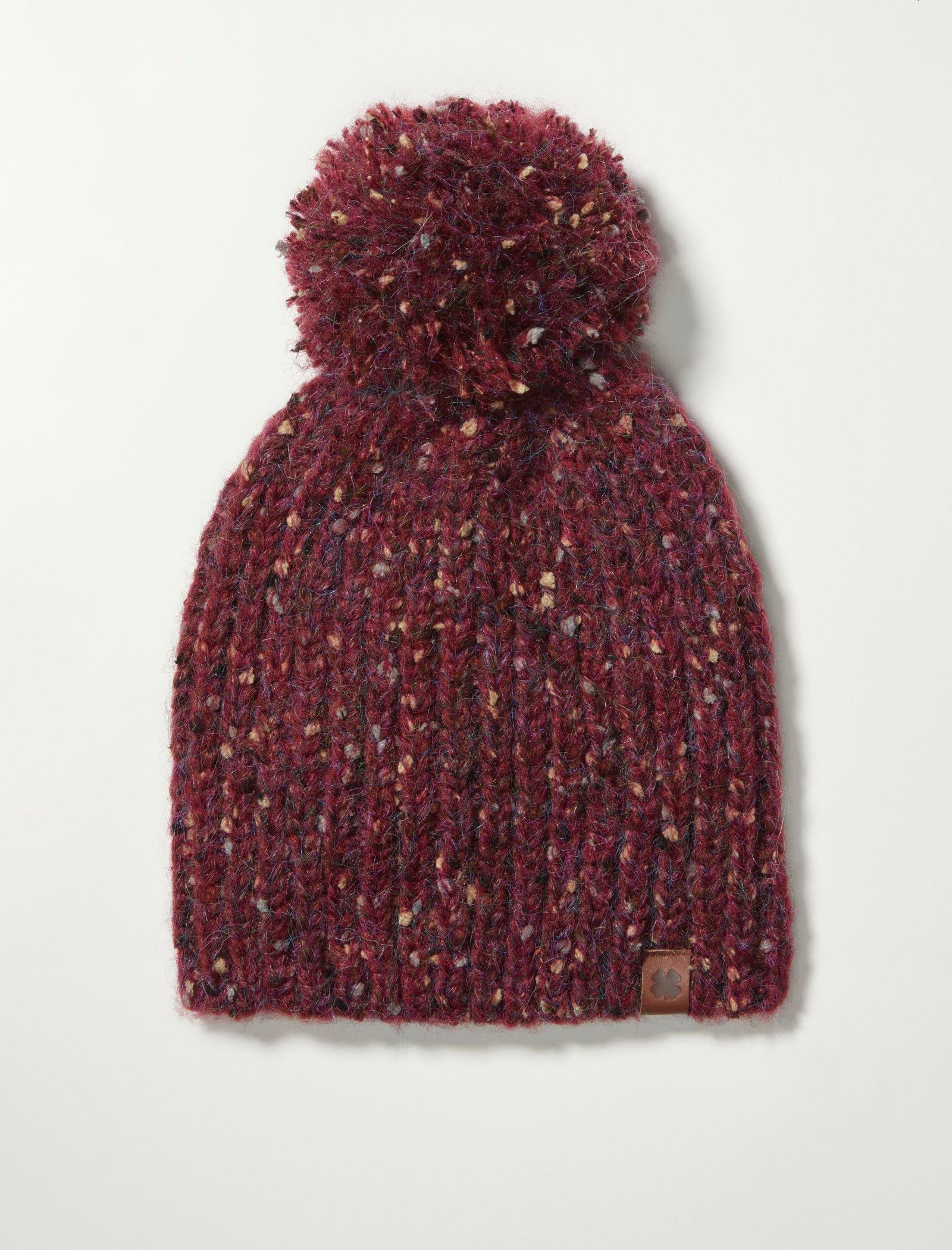 Lucky Brand Chunky Knit Recycled Yarn Beanie Dark Red