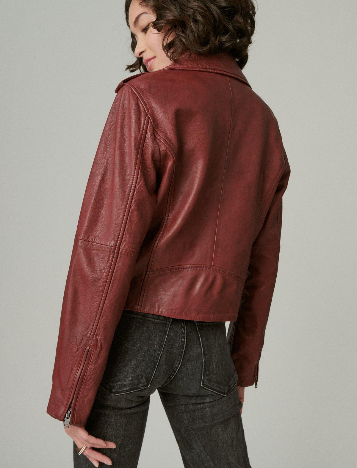 Lucky Brand Classic Leather Moto Jacket Cherry