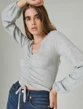 Lucky Brand Cloud Jersey Ribbed Ruched Top Heather Grey
