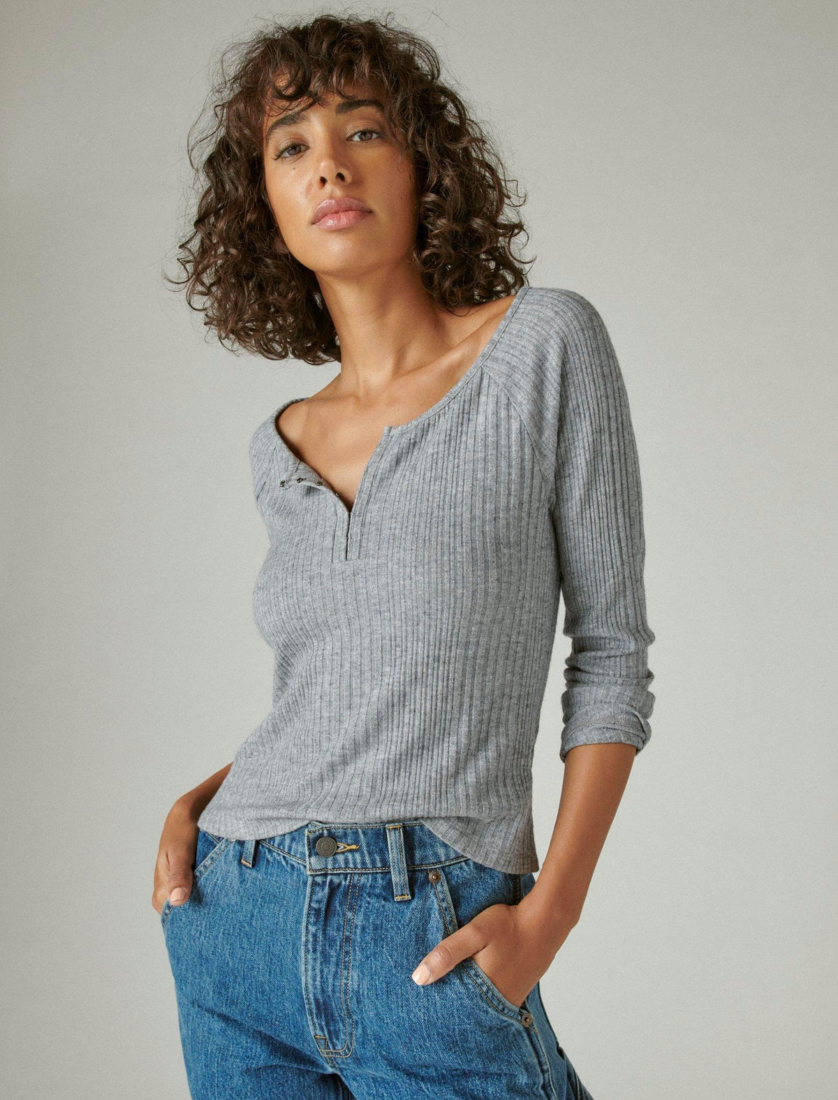 Lucky Brand Cloud Rib Hook & Eye Top Grisaille