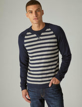 Lucky Brand Cloud Soft Stripe Raglan Sweater -Men's Clothing Tops Sweaters Straw Heather Combo
