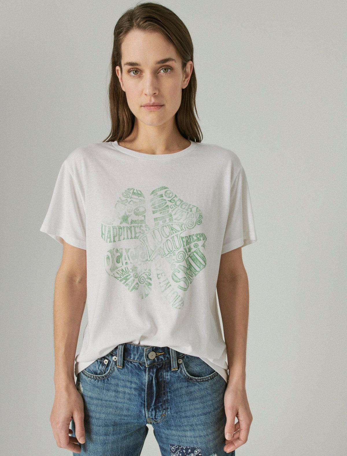 Lucky Brand Clover Fill Boyfriend Tee Bright White