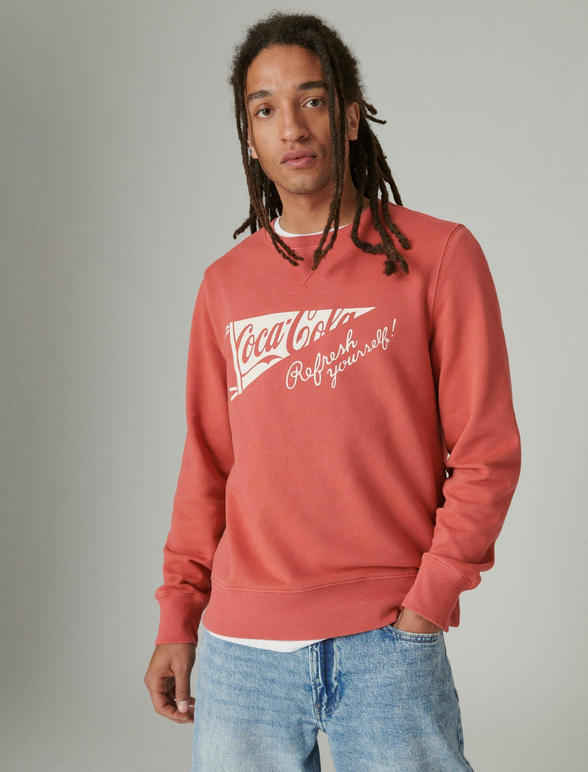 Lucky Brand Coca-Cola Cotton Fleece Crew Neck Sweatshirt Mineral Red