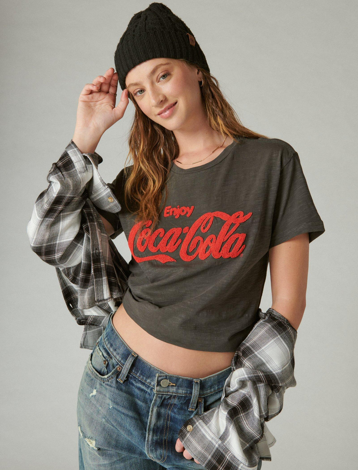 Lucky Brand Coca Cola Logo Tee - Women's Clothing Tops Shirts Tee Graphic T Shirts Raven