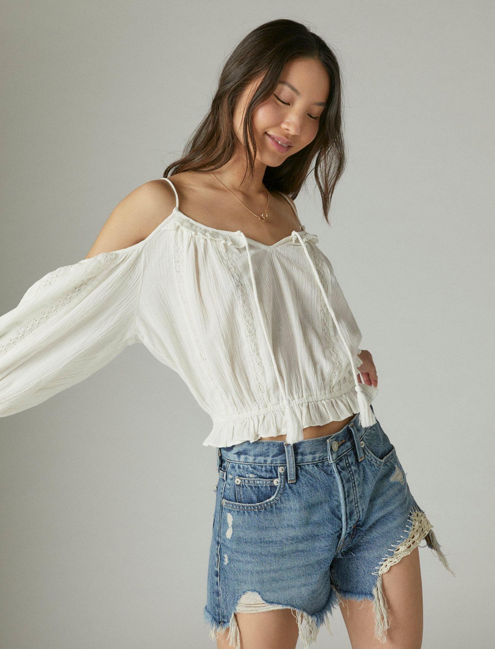 Lucky Brand Cold Shoulder Lace Top Bright White