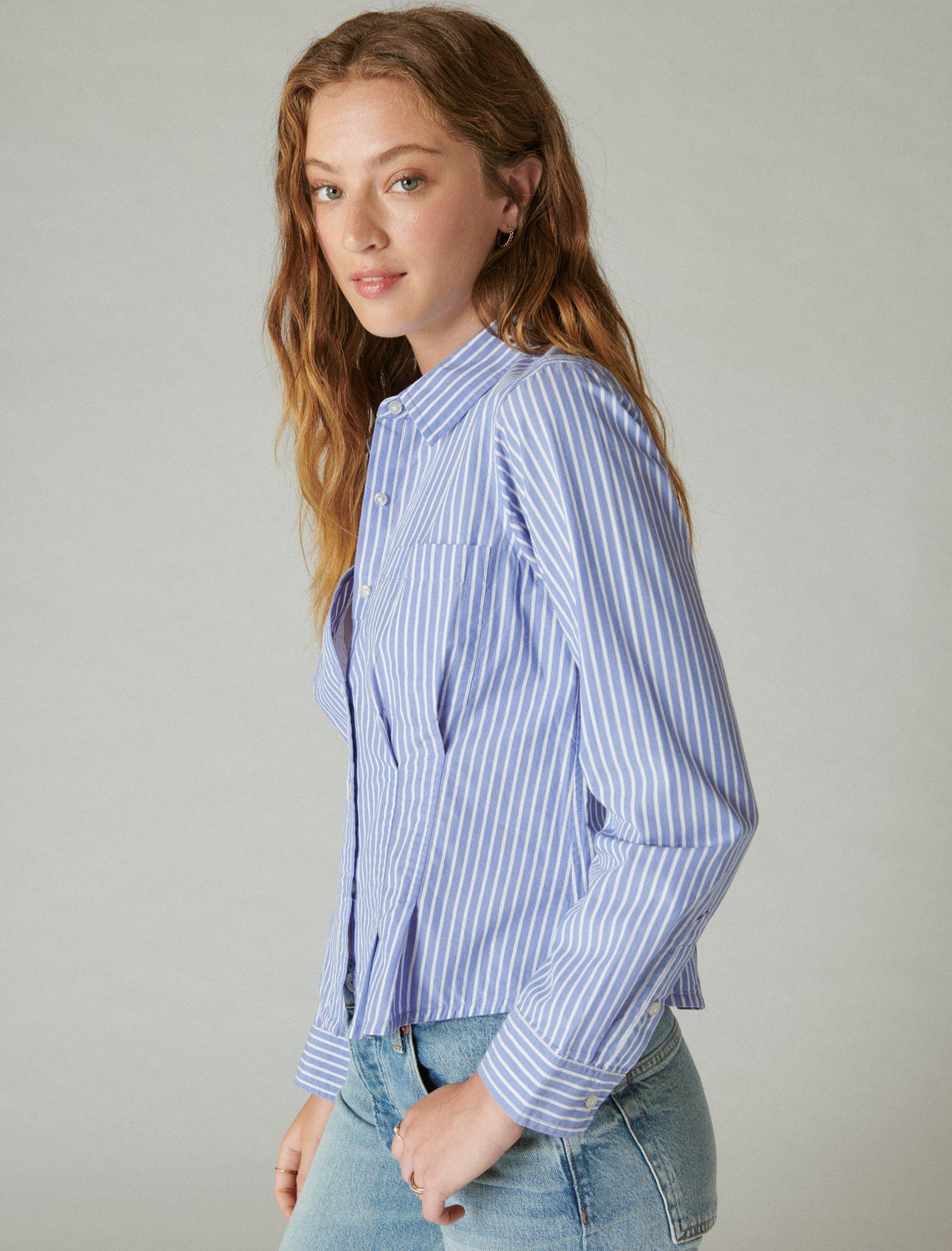 Lucky Brand Corset Shirt - Women's Clothing Button Down Tops Shirts Persian Jewel Stripe