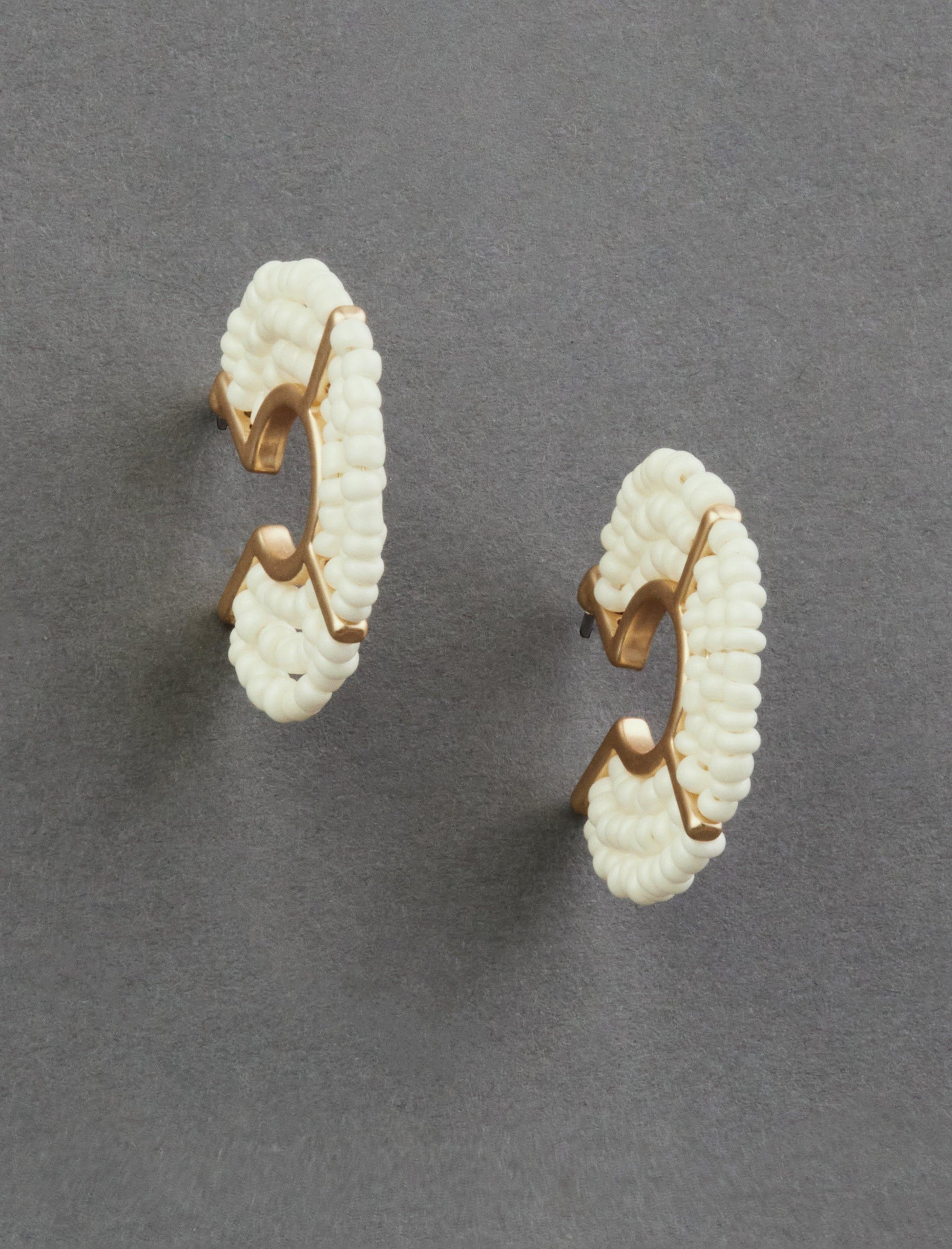 Lucky Brand Cream Beaded Hoop Earring Gold