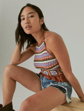 Lucky Brand Crochet Halter Top Burnt Brick