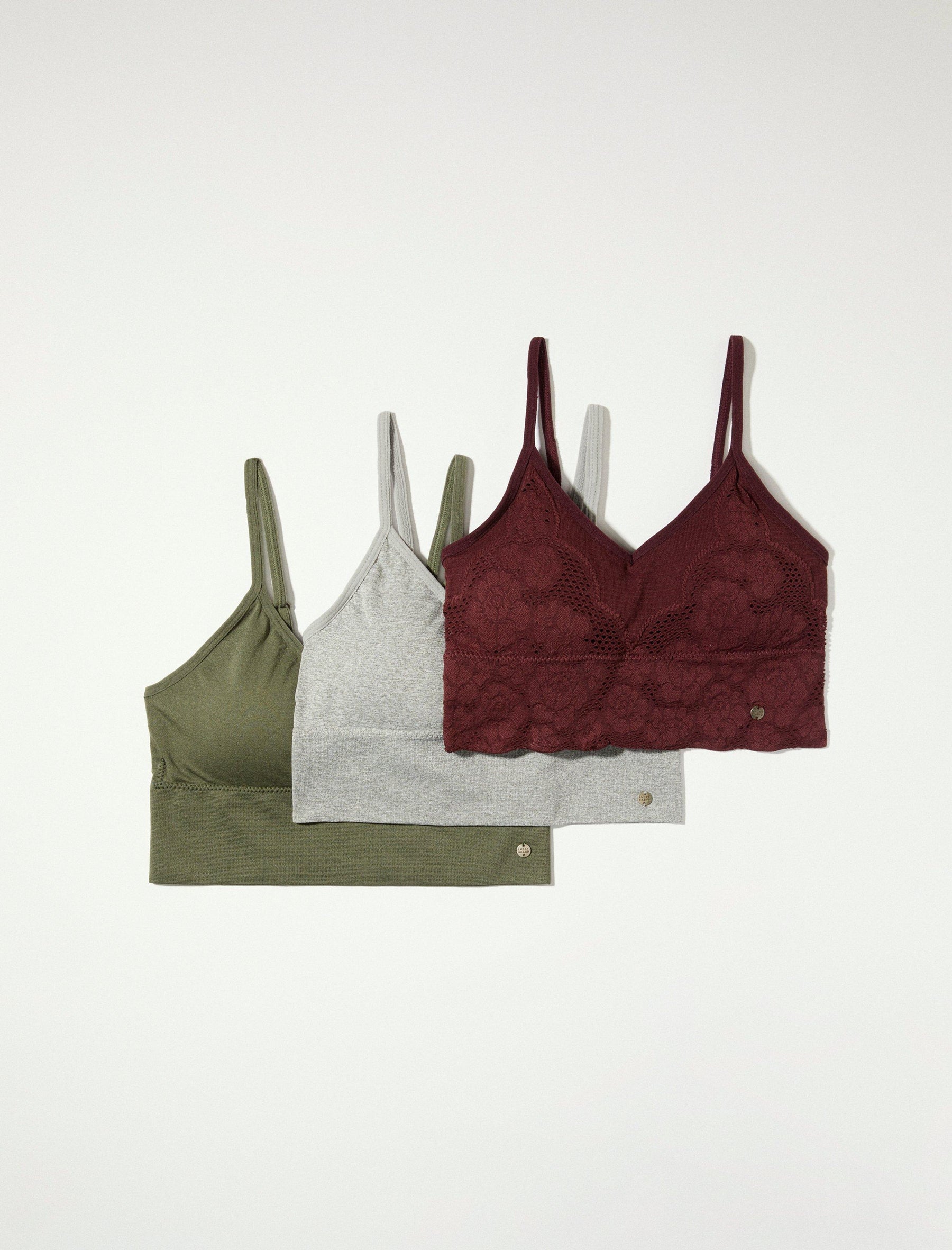 Lucky Brand Crochet Lace Seamless Bralette Set Of 3 Light Red