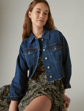 Lucky Brand Cropped Denim Trucker Jacket - Women's Clothing Outerwear Jackets Coats Power Trip