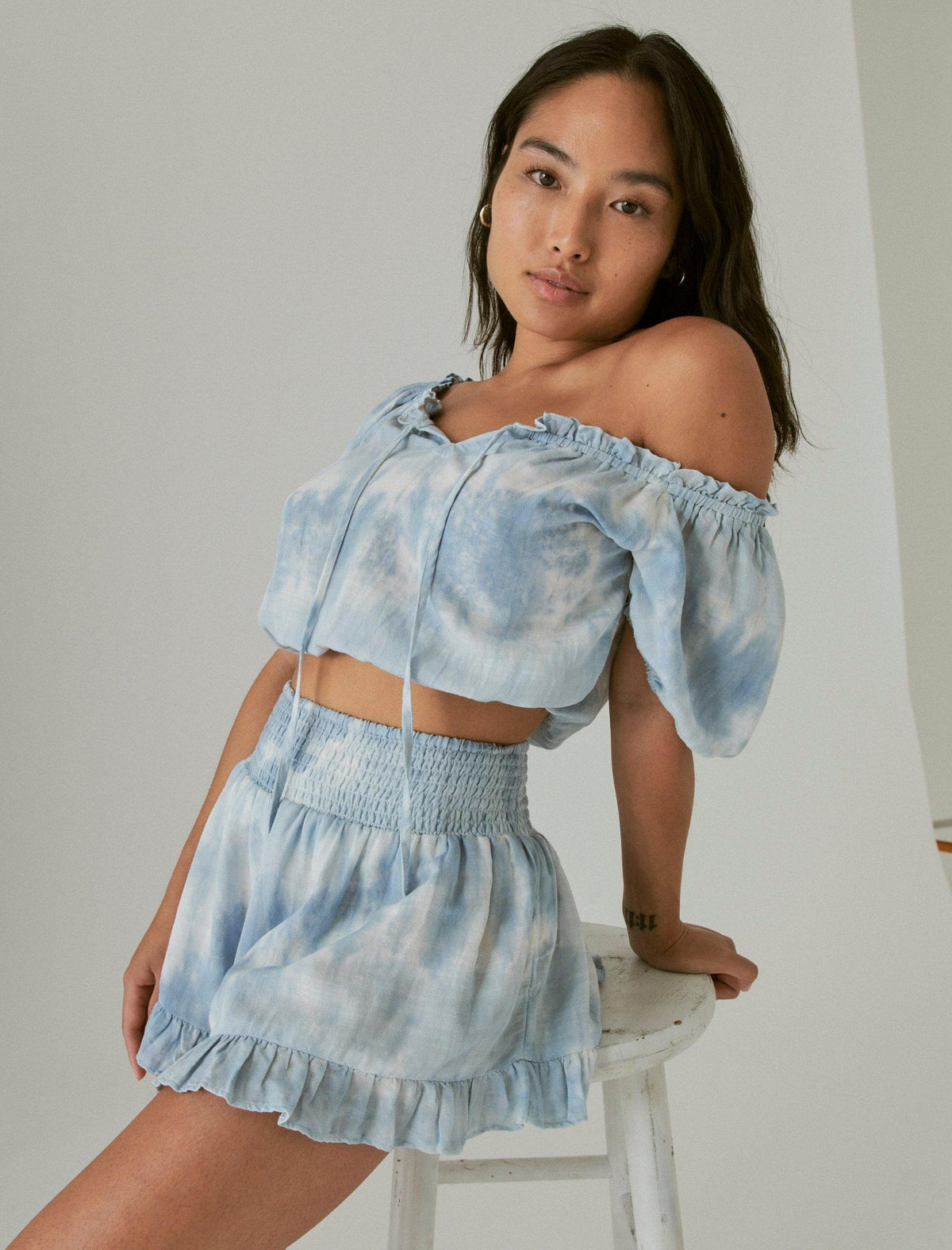 Lucky Brand Cropped Matchback Top Blue Tie Dye