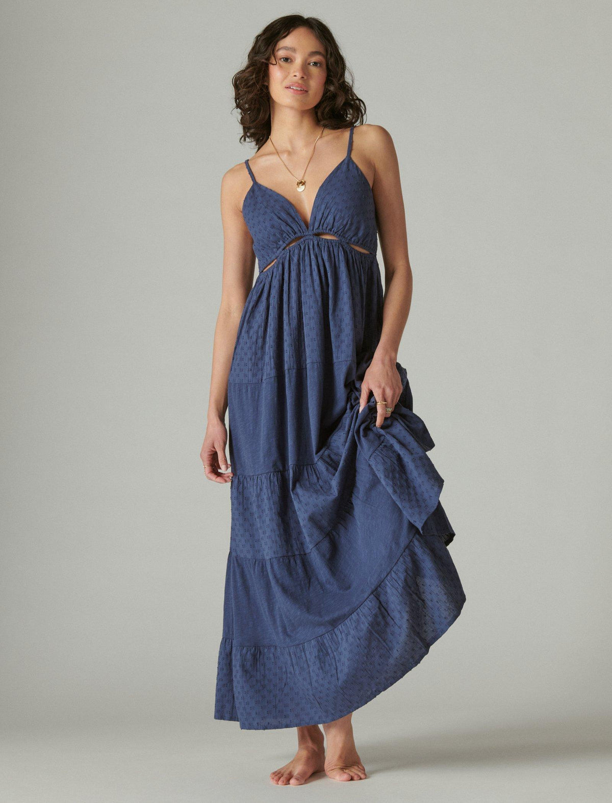 Lucky Brand Cutout Tiered Maxi Dress Nightshadow Blue