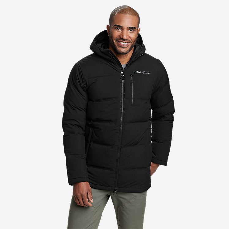 Eddie Bauer Men's Winter Coat Glacier Peak Seamless Stretch Down Parka Jacket - Black