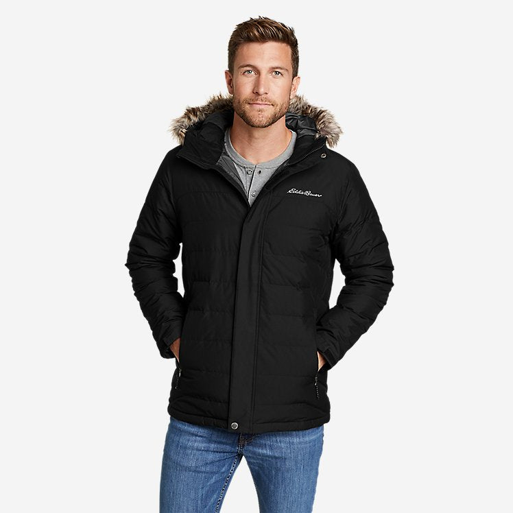 Eddie Bauer Men's Winter Coat Boundary Pass Down Parka Puffer Jacket - Black