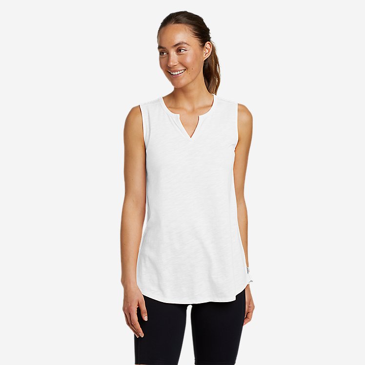 Eddie Bauer Women's Gate Check Sleeveless Split-Neck Tunic - White