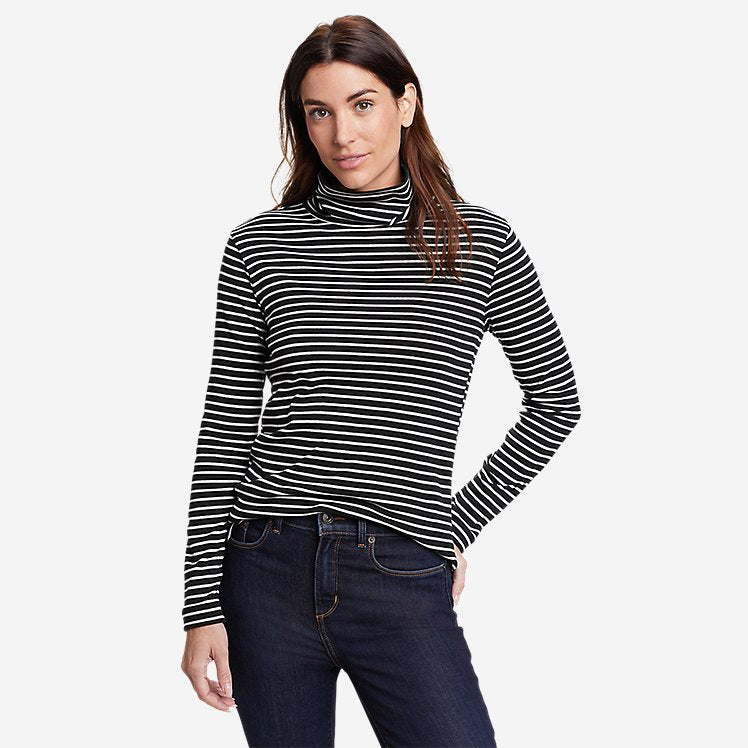 Eddie Bauer Women's Favorite Long-Sleeve Turtleneck - Stripe - Black