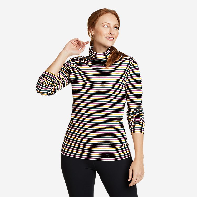 Eddie Bauer Women's Favorite Long-Sleeve Turtleneck - Stripe - Yellow