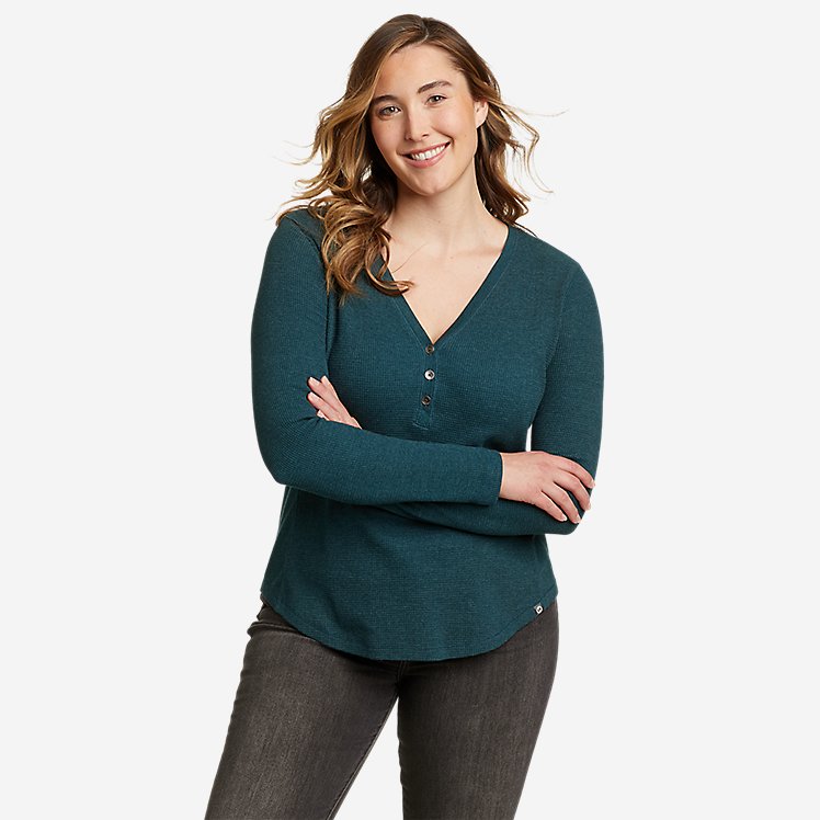 Eddie Bauer Women's Myriad Thermal-Jersey Mix Henley - Teal