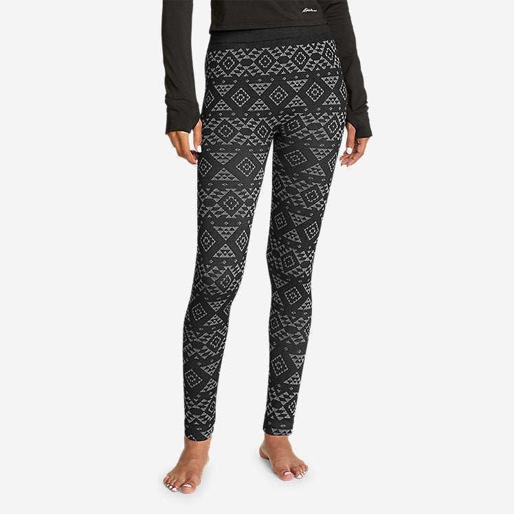 Eddie Bauer Women's Seamless Baselayer Hiking Leggings - Black/White