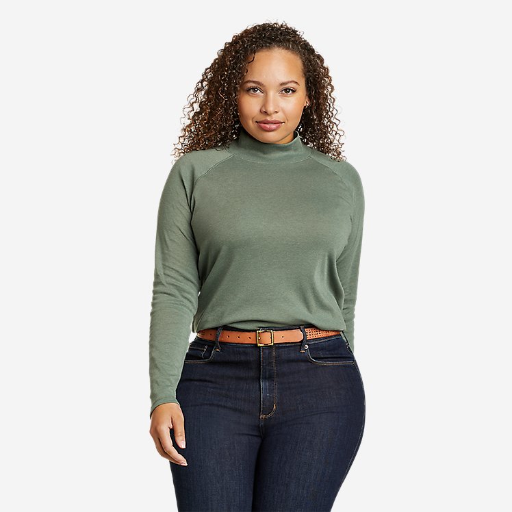 Eddie Bauer Women's Favorite Long-Sleeve Relaxed Mock Neck T-Shirt - Mineral Green