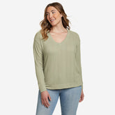 Eddie Bauer Women's Mountain Town Long-Sleeve Textured V-Neck - Sage