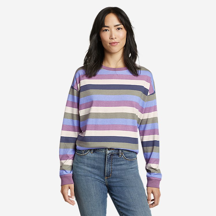 Eddie Bauer Women's Everyday Essentials Boyfriend Shirt - Striped - Viola