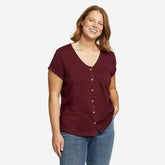 Eddie Bauer Women's Everyday Essentials Button-Front Top - Burgundy