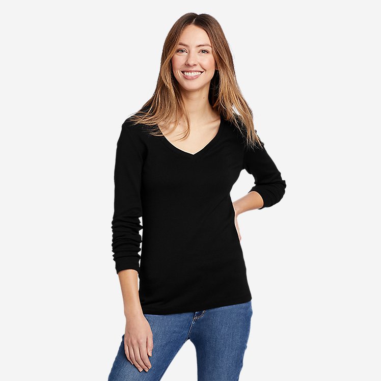 Eddie Bauer Women's Favorite Long-Sleeve V-Neck T-Shirt - Black