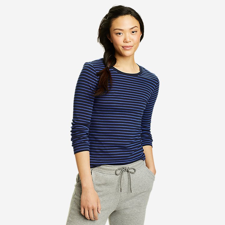 Eddie Bauer Women's Favorite Long-Sleeve Crew T-Shirt - Stripe - Bluebell