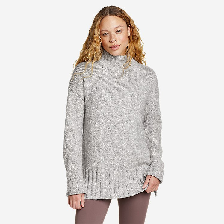 Eddie Bauer Women's Rest & Repeat Funnel-Neck Sweater- Gray