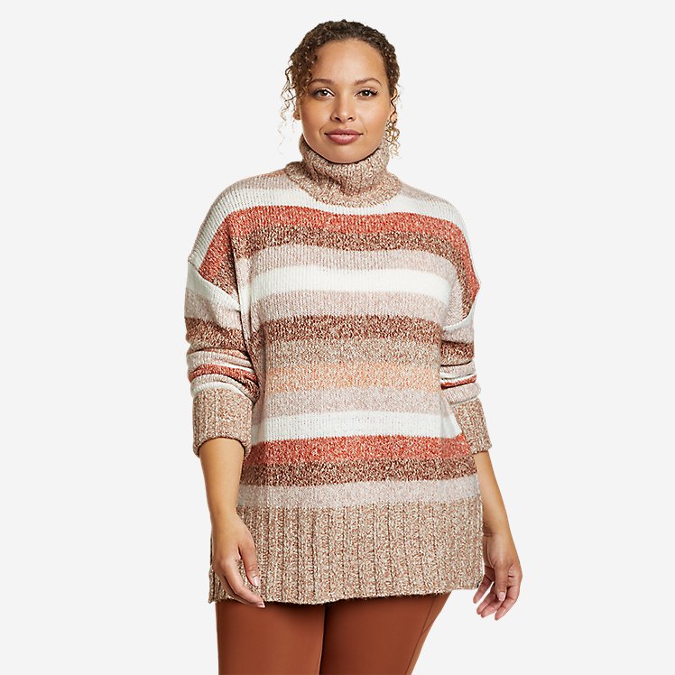 Eddie Bauer Women's Rest & Repeat Funnel-Neck Sweater - Stripe - Tortoise