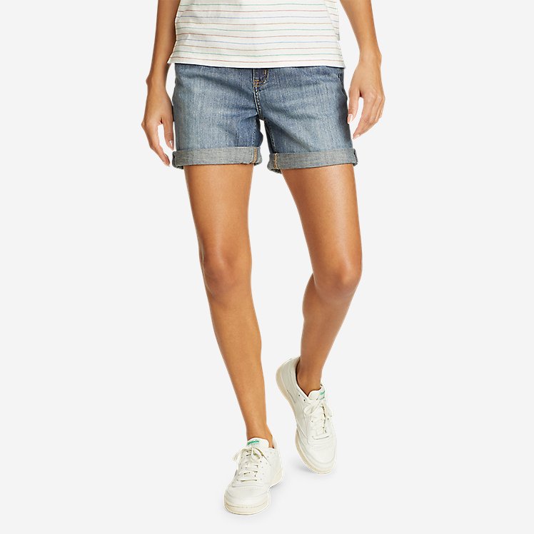 Eddie Bauer Women's Boyfriend Rolled Shorts - Med Denim