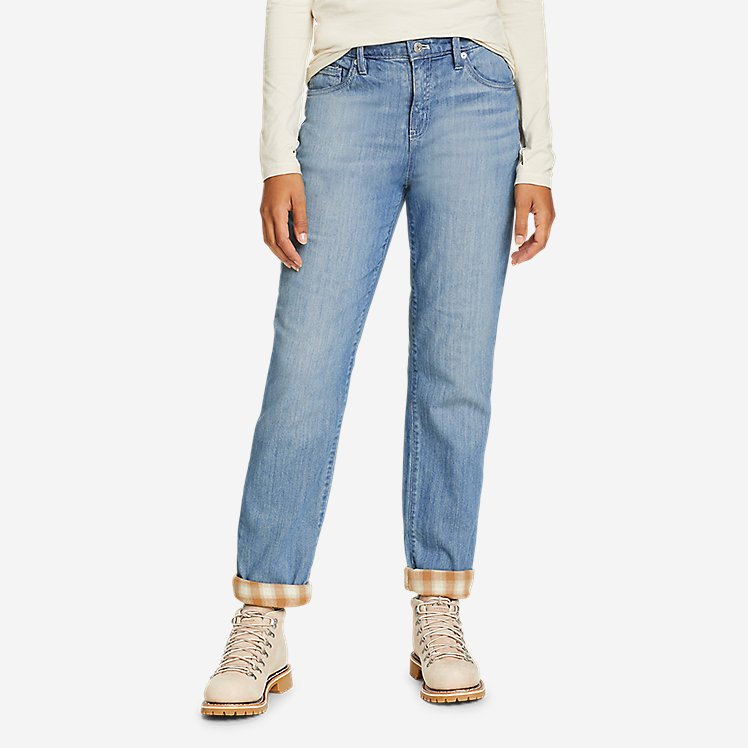 Eddie Bauer Women's Boyfriend Flannel-Lined Jeans - Worn Light