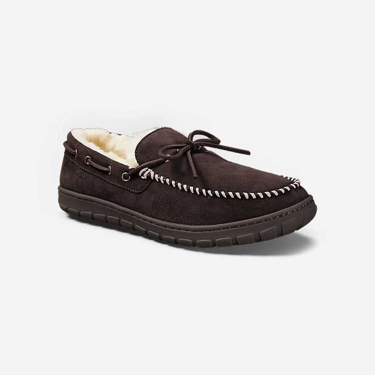 Eddie Bauer Men's Shearling-Lined Moccasin Slippers - Dark Brown