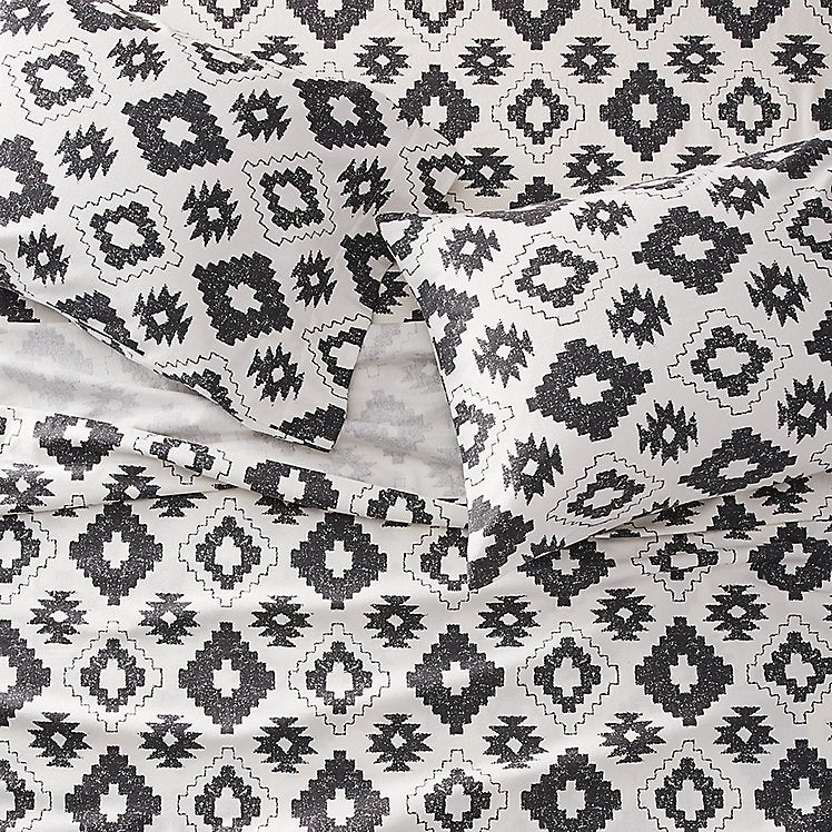Eddie Bauer Portuguese Flannel Sheet Set - Plaids & Heathers - Black/White