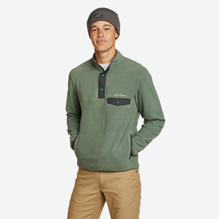 Eddie Bauer Men's Chutes Mock Neck Fleece Sweater - Mineral Green